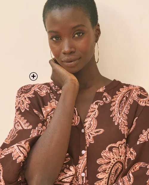 Robe marrion imprimée col tunisien manches boules femme - Blog Blancheporte
