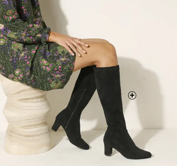 Bottes stretch à talon en tissu extensible pour mollets larges, design chic et confortable, marque Blancheporte