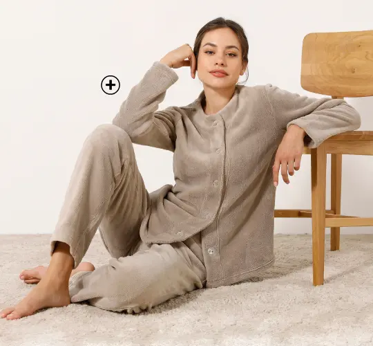 Pyjama voor dames met knoopvest in fleecetricot, warm en comfortabel materiaal | Blancheporte