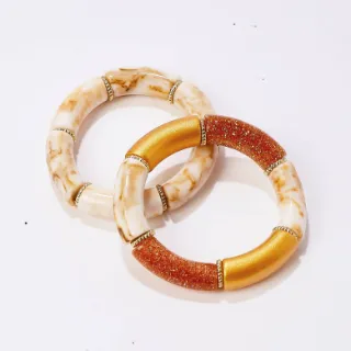 Elastische armband met buisjes in groen/ecru, hars, set van 2 - Blancheporte Blog