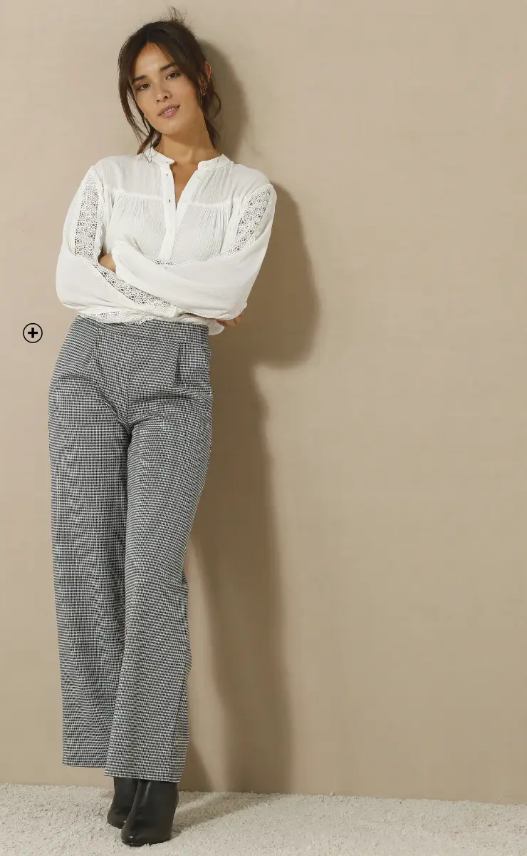 Pantalon large à motif pied-de-coq en maille Milano, parfait pour un look élégant après 40 ans | Blancheporte