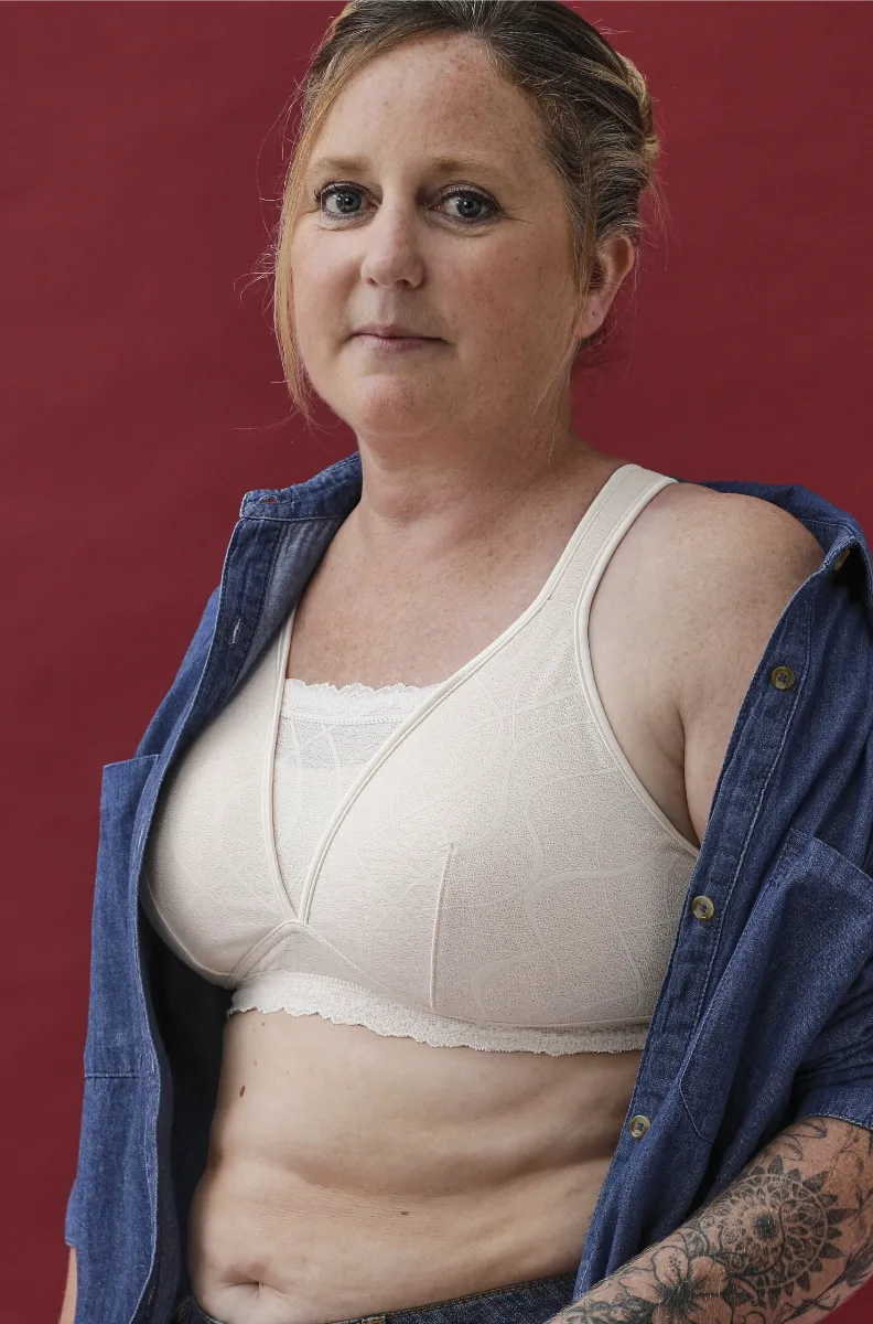 Soutien-gorge post-opératoire écru dentelle avec modestie doublée coton, forme emboîtante - sans armatures - Blog Blancheporte