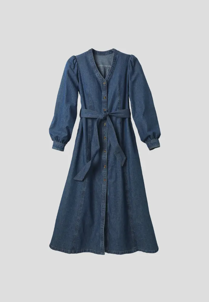 Robe longue boutonnée ceinturée en jean - Blancheporte.fr
