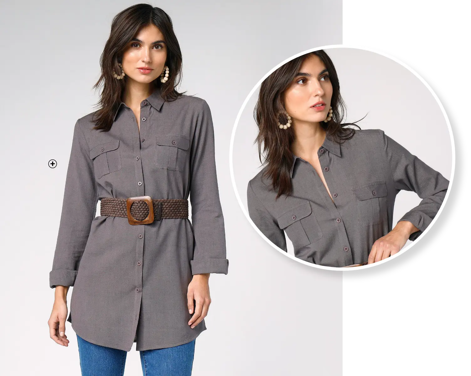 Chemise longue unie femme marron pas cher | Blancheporte