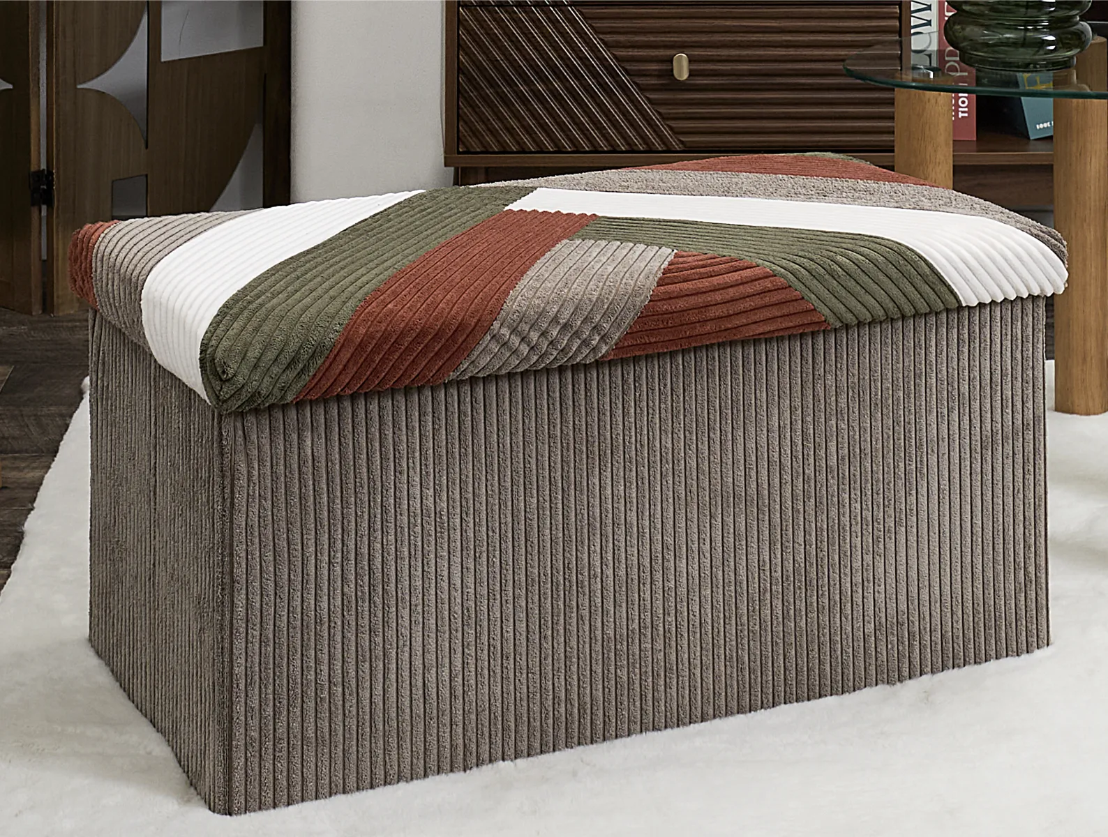 Banc-coffre pliable patchwork multicolore - Blog Blancheporte