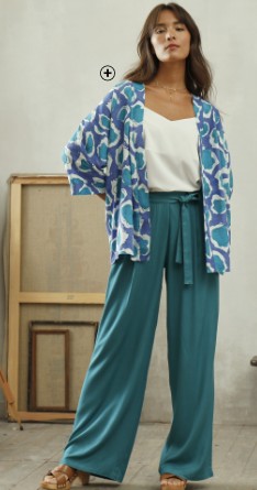 Kimono femme manches 3/4 bleu vert pas cher | Collection Blancheporte x Odette Lepeltier