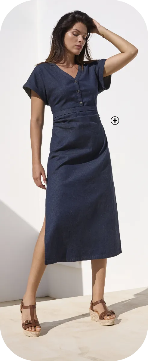 Robe longue en jean, manches courtes, style casual et confortable | Blancheporte