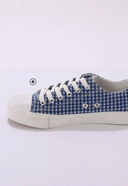 Sneakers voor dames in canvas met veters en ruitjesprint, goedkoop | Blancheporte