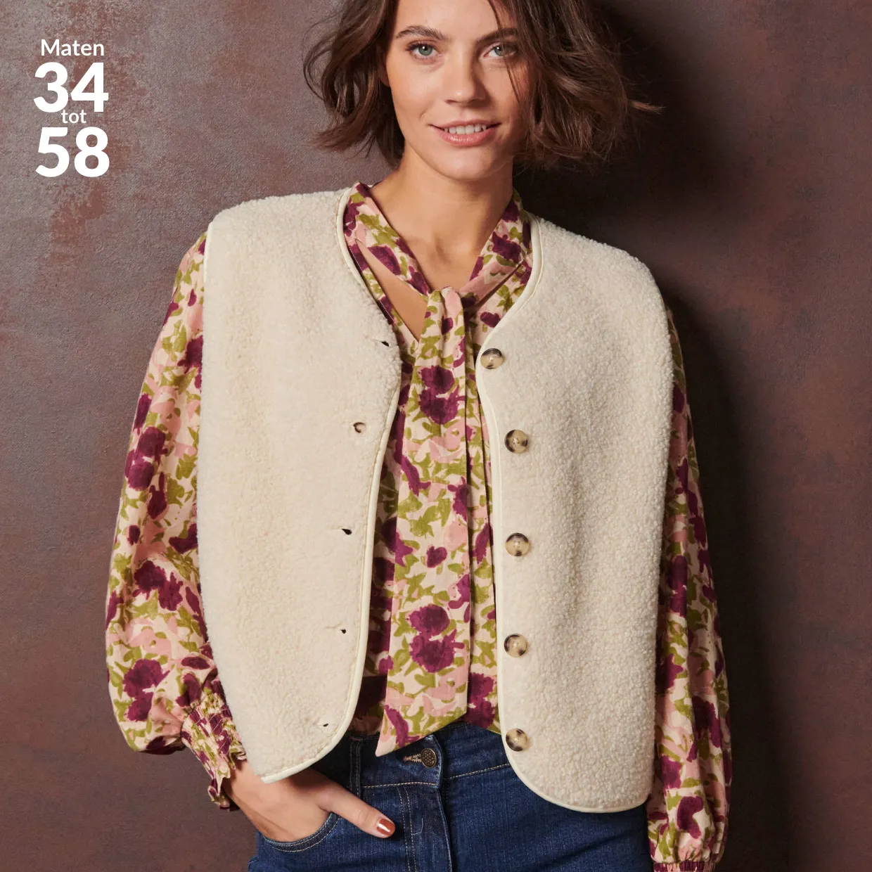 Mouwloos vest, bouclé breisel greige - Blog Blancheporte