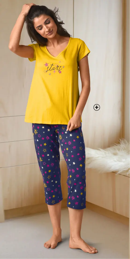 Pyjamashirt voor dames met korte mouwen en print Estrella, licht en comfortabel voor het zomerseizoen | Blancheporte