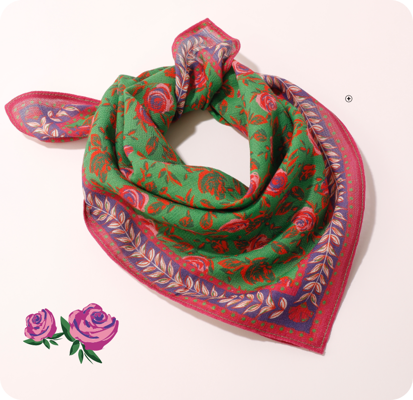 Vierkante foulard, vervaardigd in Frankrijk, met bloemetjesprint 48x48 - biologisch katoen Vierkante foulard, vervaardigd in Frankrijk, met bloemetjesprint 48x48 - biologisch katoen