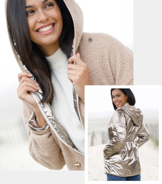 Omkeerbare, metallic parka in lusjestricot Omkeerbare damesparka in lusjestricot en metallic goudkleur, goedkoop | Blancheporte