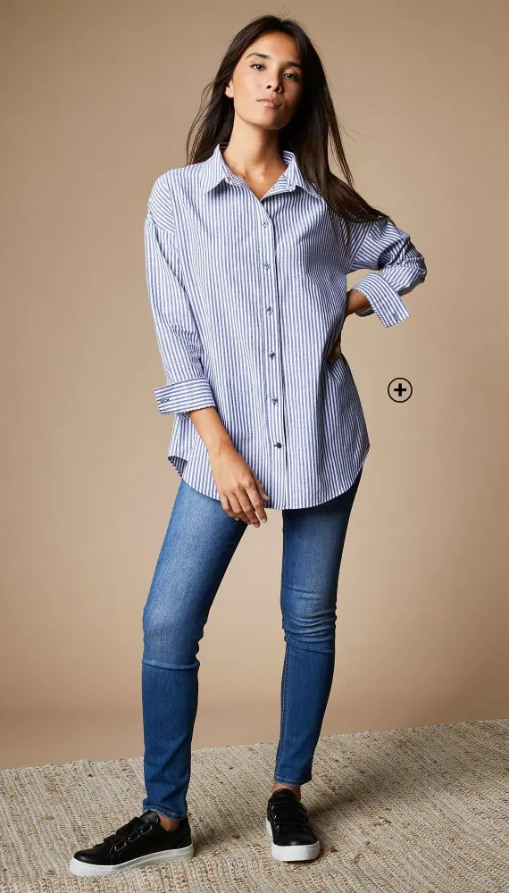 Chemise longue rayée femme bleu et blanc pas cher | Blancheporte