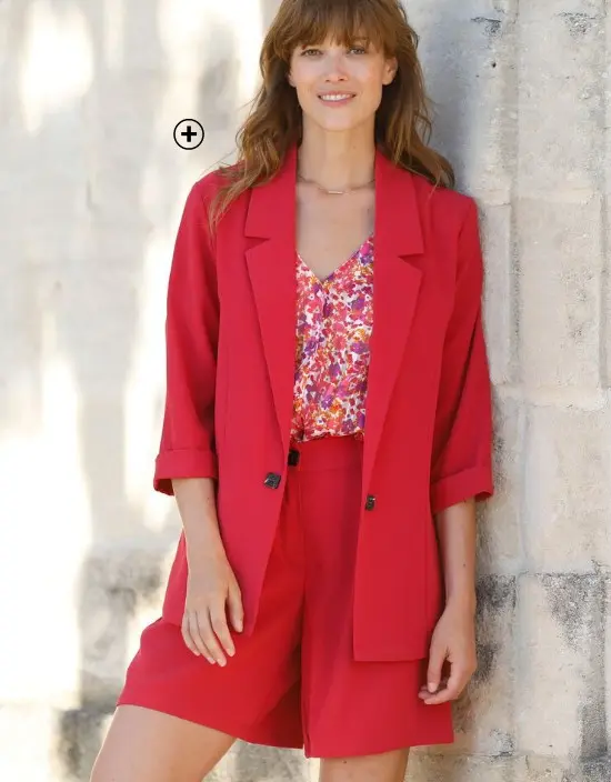 Jasje voor broekpak voor dames in rood met 3/4-mouwen, goedkoop | Blancheporte