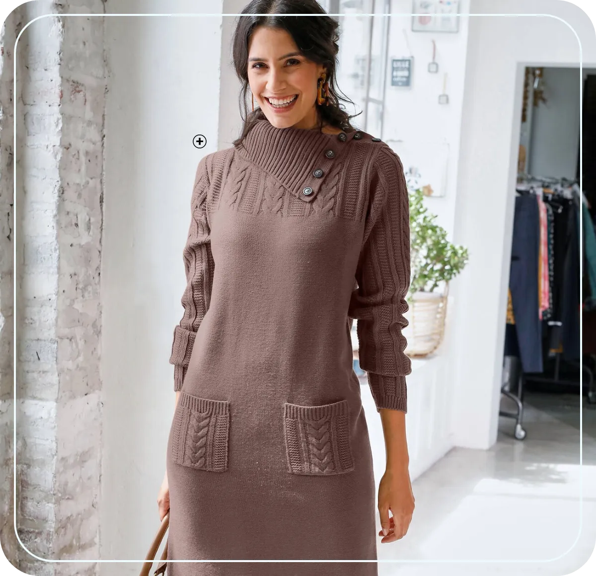 Gebreide trui-jurk met vlechtpatroon in zachte wol, warme en elegante outfit om de winter vrouwelijk door te komen – Blancheporte