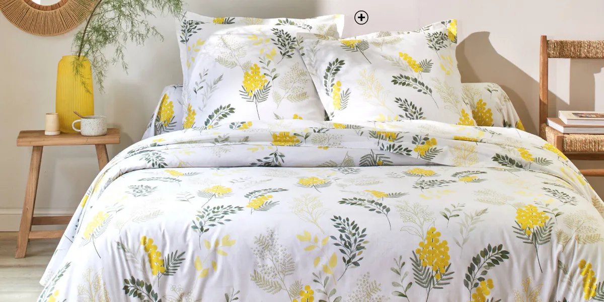 Linge de lit Mimosa en coton imprimé fleurs, dans l'esprit des tendances maison printemps été 2025 | Blancheporte