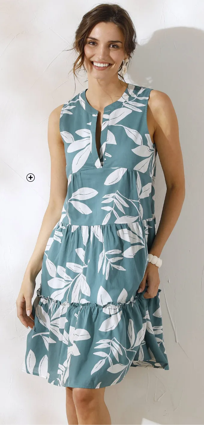 Korte bedrukte jurk zonder mouwen, perfect met lichte sneakers | Blancheporte