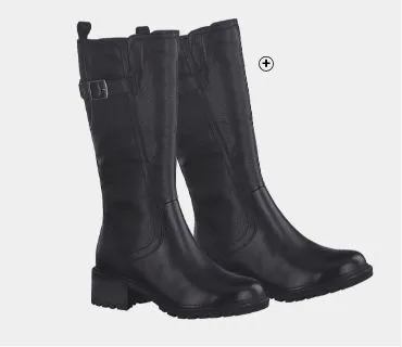 Bottes mi-hautes cuir Bottes femme mi-hautes Tamaris® en cuir noir spécial mollets larges pas cher | Blancheporte
