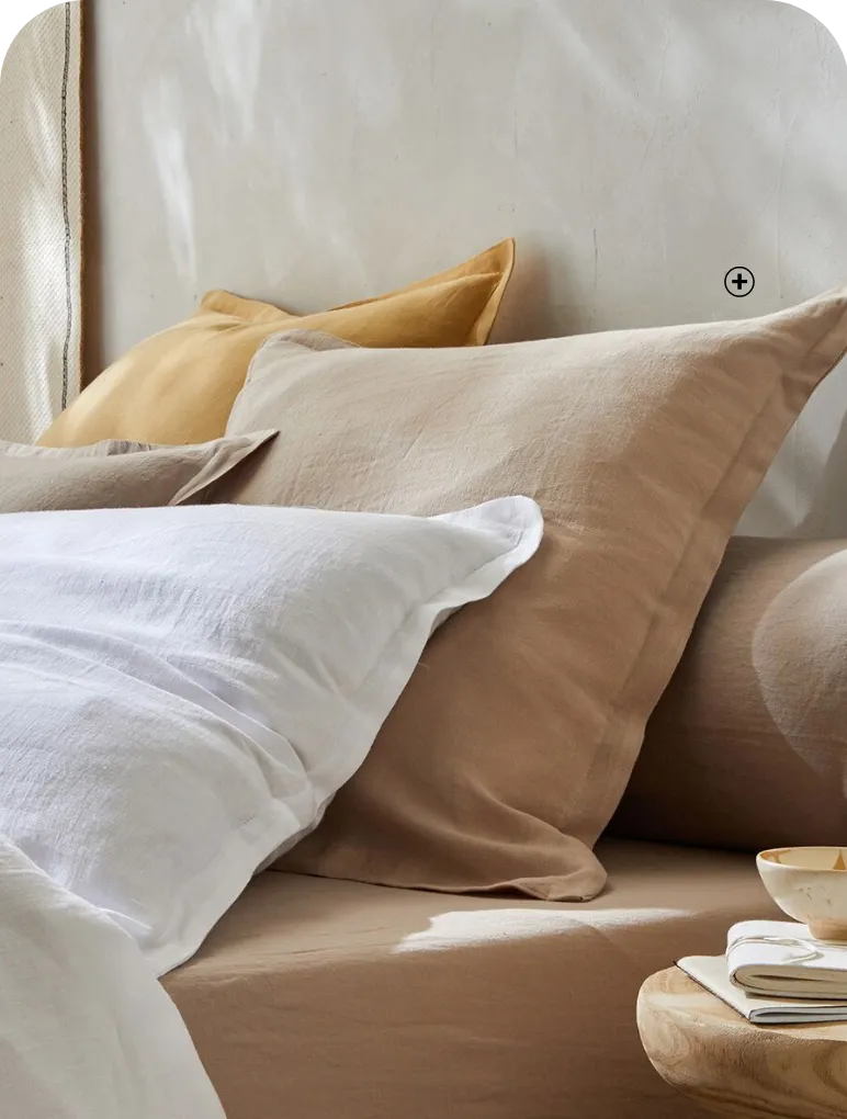 Linge de lit uni beige en lin lavé Colombine® pas cher | Blancheporte