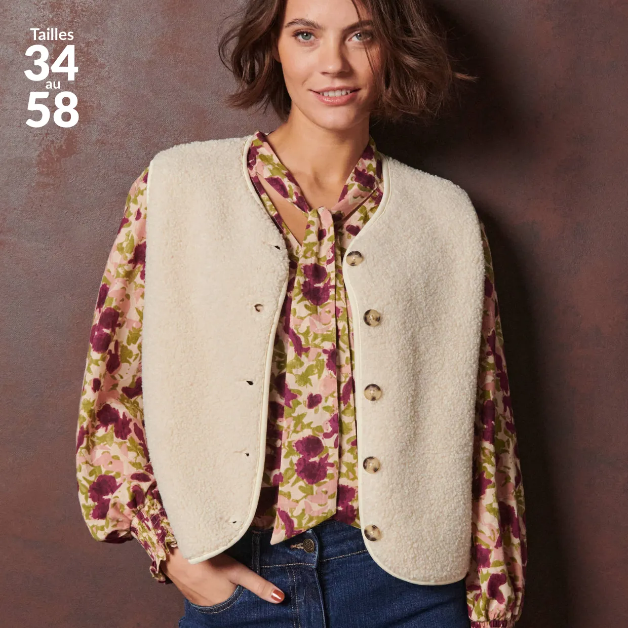 Veste sans manches, maille bouclette grège - Blog Blancheporte