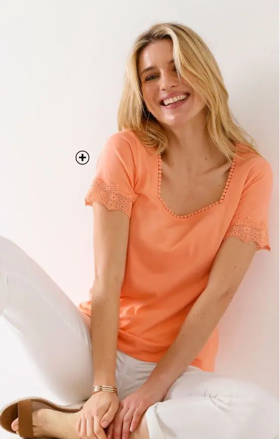 T-shirt met vierkante hals en fantasiegalon | trendy in T-shirt | Blancheporte