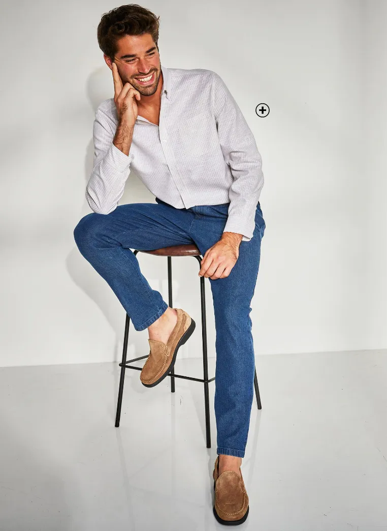 Chemise à rayures reliéfées avec manches retroussables pour homme, style casual pas cher | Blancheporte