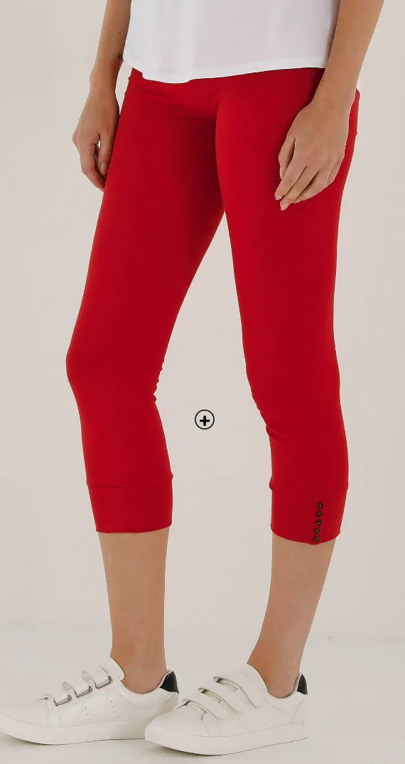 3/4-legging van stretchkatoen, pijp met knopen, kleur rood - Blog Blancheporte