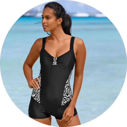 Combishort de bain imprimé zèbre pour un style audacieux et bien choisir sa taille et sa forme de maillot de bain | Blancheporte