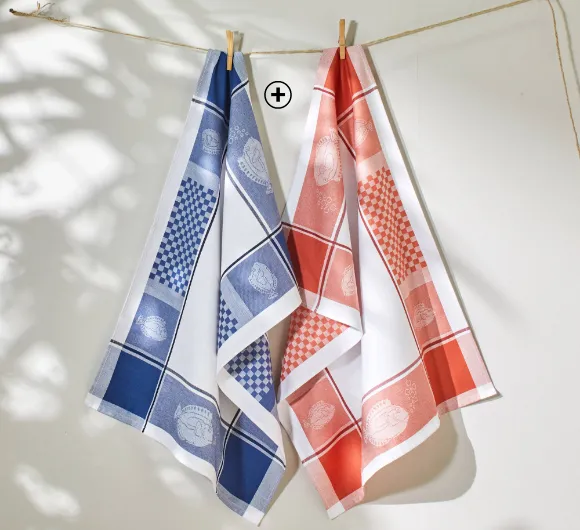 Torchon jacquard poissons en coton tissé teint, accessoire déco dans les tendances maison printemps été 2025 | Blancheporte