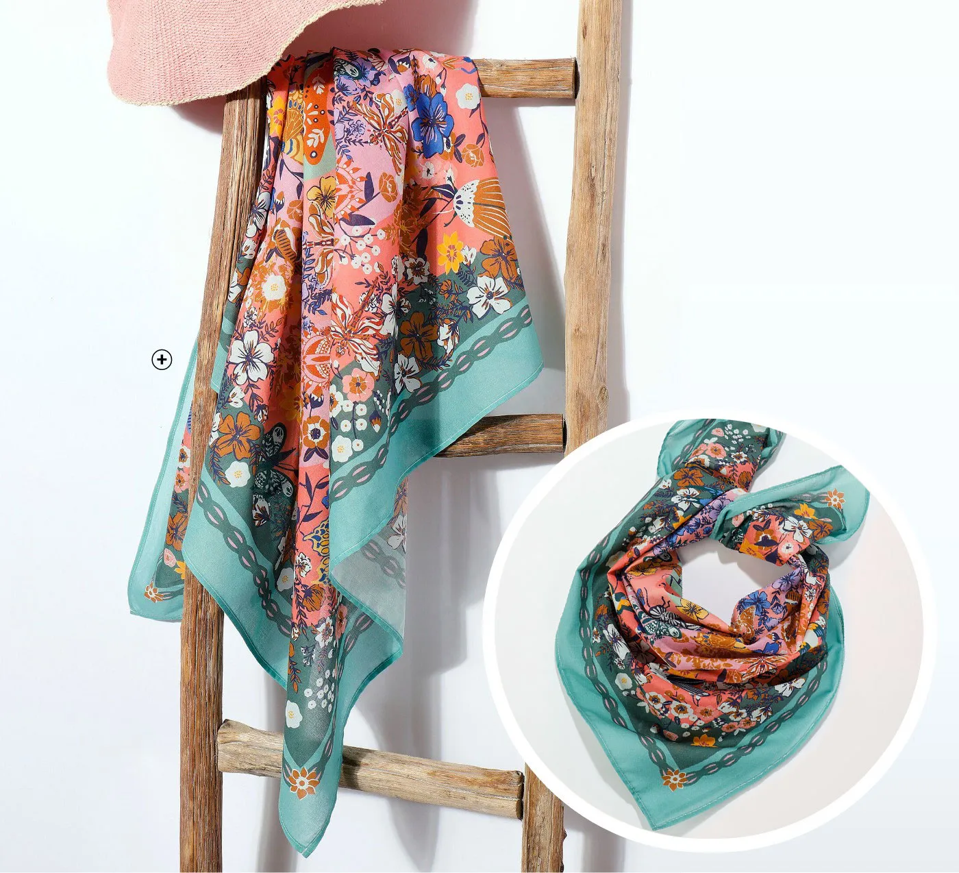 Foulard made in France Foulard femme made in France imprimé cachemire 100x100cm rose et vert pas cher | Blancheporte