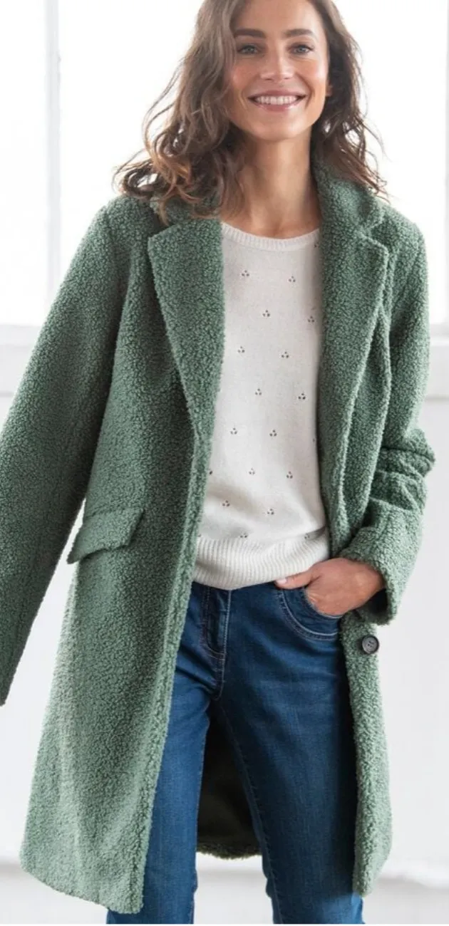 Manteau femme maille bouclette à col tailleurs vert pas cher | Blancheporte