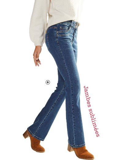 Jean femme délavé coupe bootcut stretch pas cher | Blancheporte