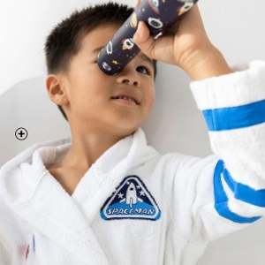 Kinderbadjas Colombine Kids® in witte badstof van 100% katoen met astronautenmotief, goedkoop | Blancheporte