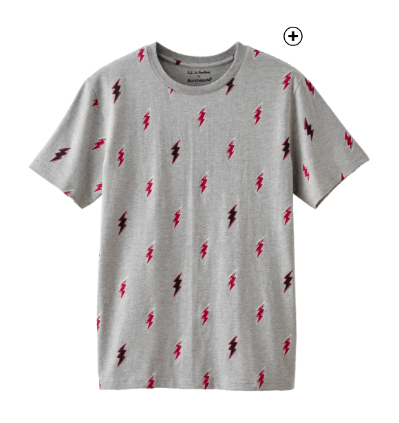Grijs T-shirt voor heren met retrogetinte bliksemprint, goedkoop | Blancheporte x Lulu la Nantaise
