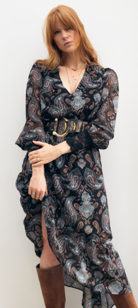 Lange, asymmetrische jurk met kasjmiermotief Lange, asymmetrische damesjurk met kasjmierprint, goedkoop - Blancheporte X Mary McQueen