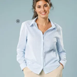 Gestreept hemd voor dames in wit en blauw speciaal voor kleine lengtes, goedkoop | Blancheporte