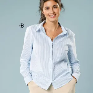 Chemise rayée femme blanc et bleu spécial petite taille pas cher | Blancheporte