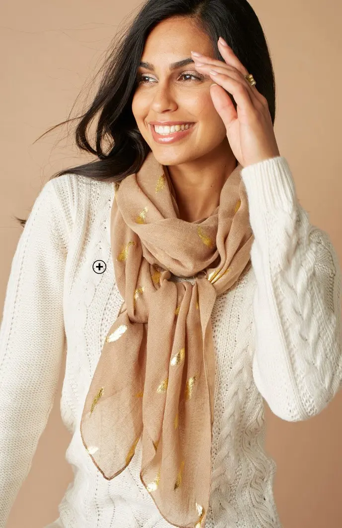 Sjaaltje voor dames in bruin met veertjesmotief, goedkoop | Blancheporte