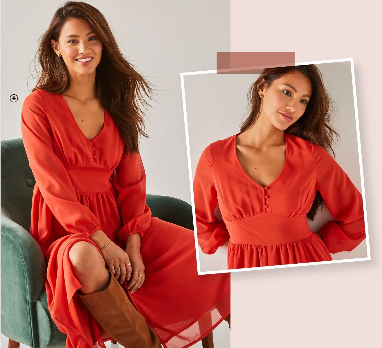 Uitlopende jurk in effen oranje voor dames speciaal voor kleine lengte, goedkoop | Blancheporte