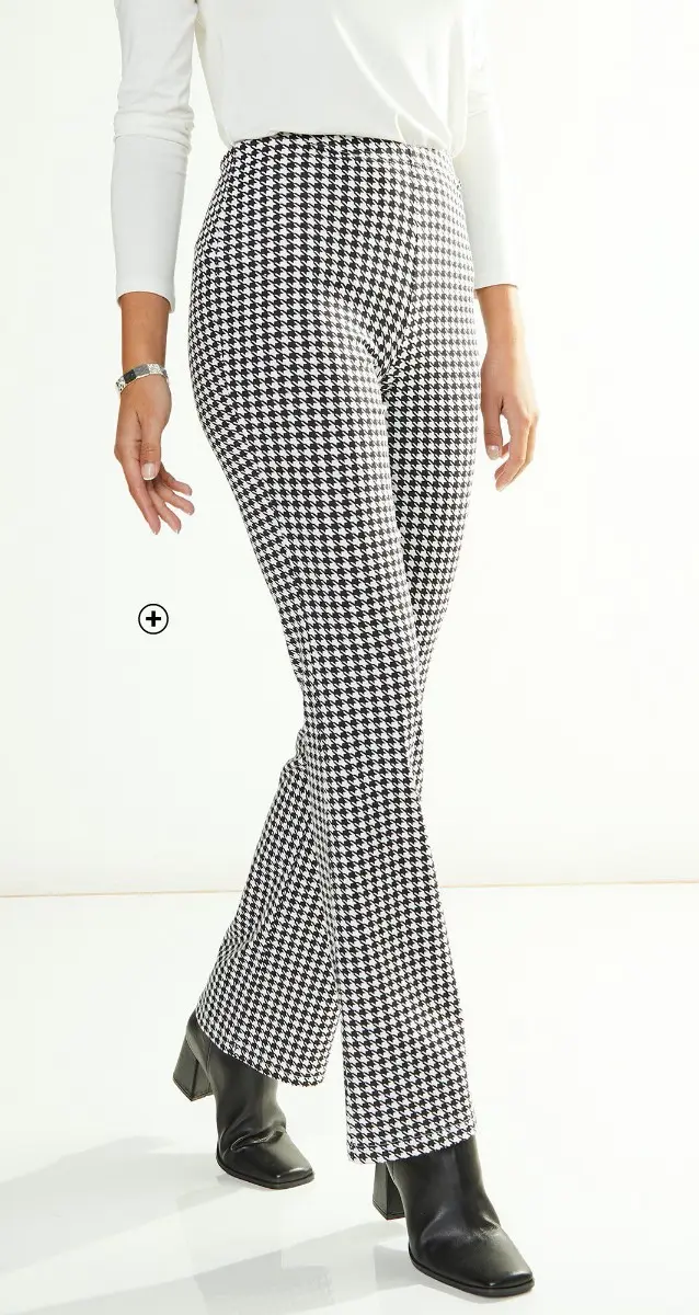 Bootcut legging met pied de poule print en elastische taille in zwart en wit, goedkoop | Blancheporte