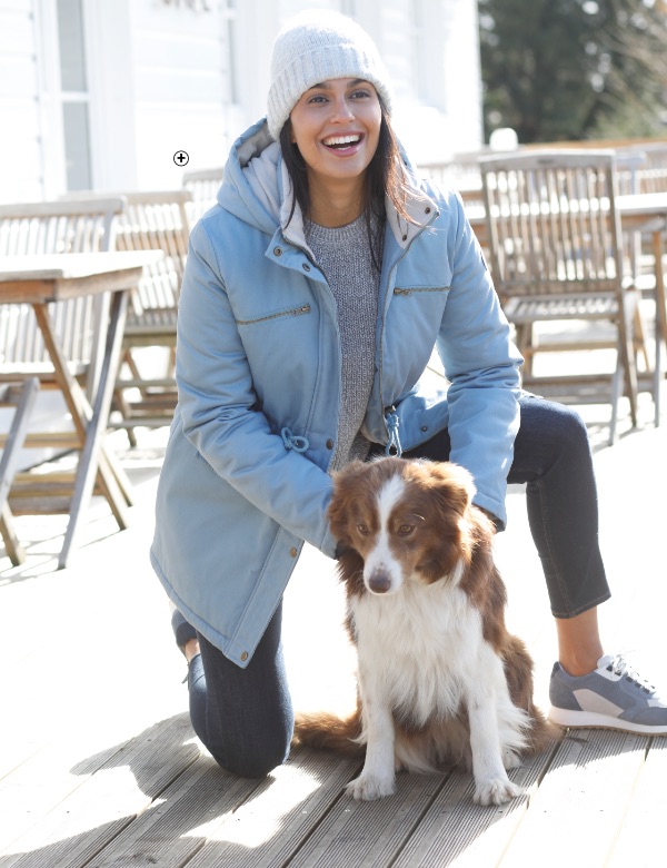 Parka femme bleu clair longues à capuche manches longues déperlante doublée maille polaire pas cher - Blancheporte