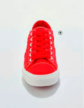 Sneakers met veters in verwassen rood canvas met sierstiksel, goedkoop | Blancheporte
