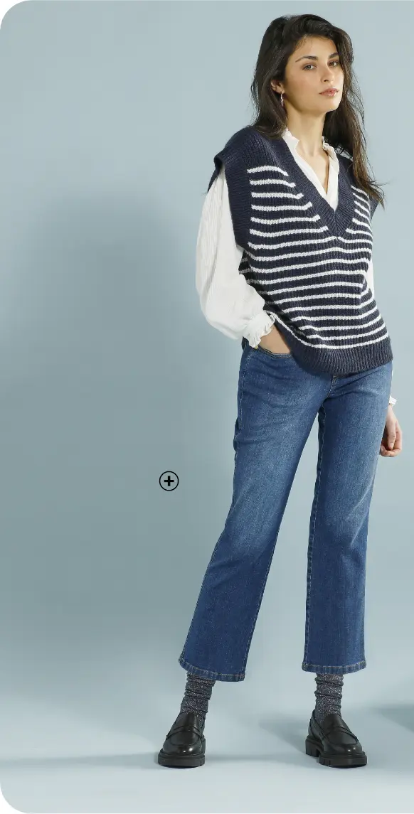 Jean stretch raccourci bleu, spécialement conçu pour petites statures et pour un look élégant | Blancheporte