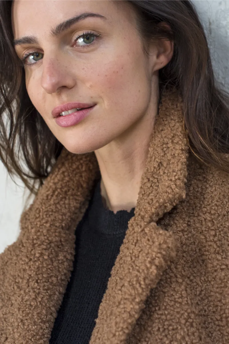 Manteau caramel maille bouclette, col tailleur - Blog Blancheporte