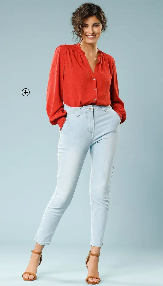 Chemisier crépon femme rouge uni spécial petite taille pas cher | Blancheporte