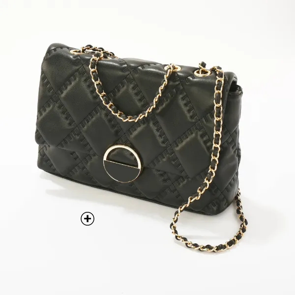 Gematelasseerde tas met zwart leeraspect, een elegant accessoire voor een chique trui-jurk | Blancheporte