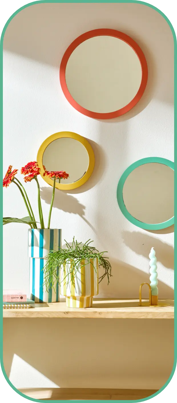 Lot de 3 miroirs ronds colorés jaune, orange et vert | Bonnes affaires soldes Blancheporte