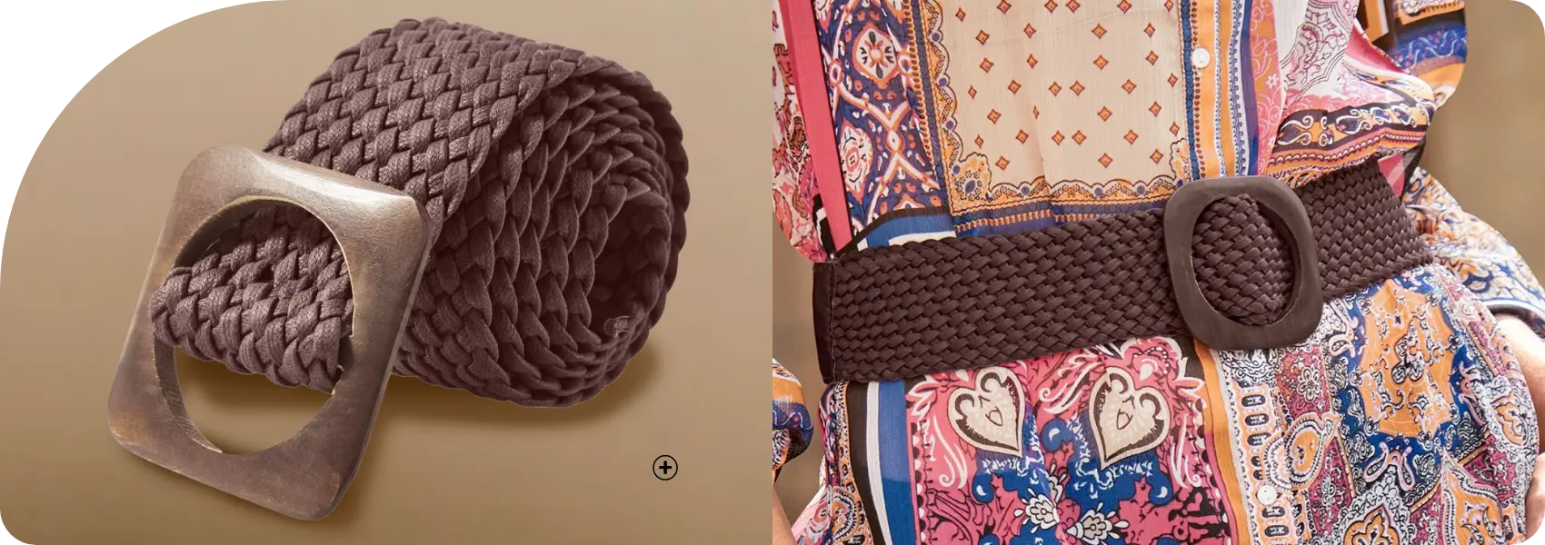 Ceinture tissé marron avec sa boucle en bois, pas chère | Blancheporte