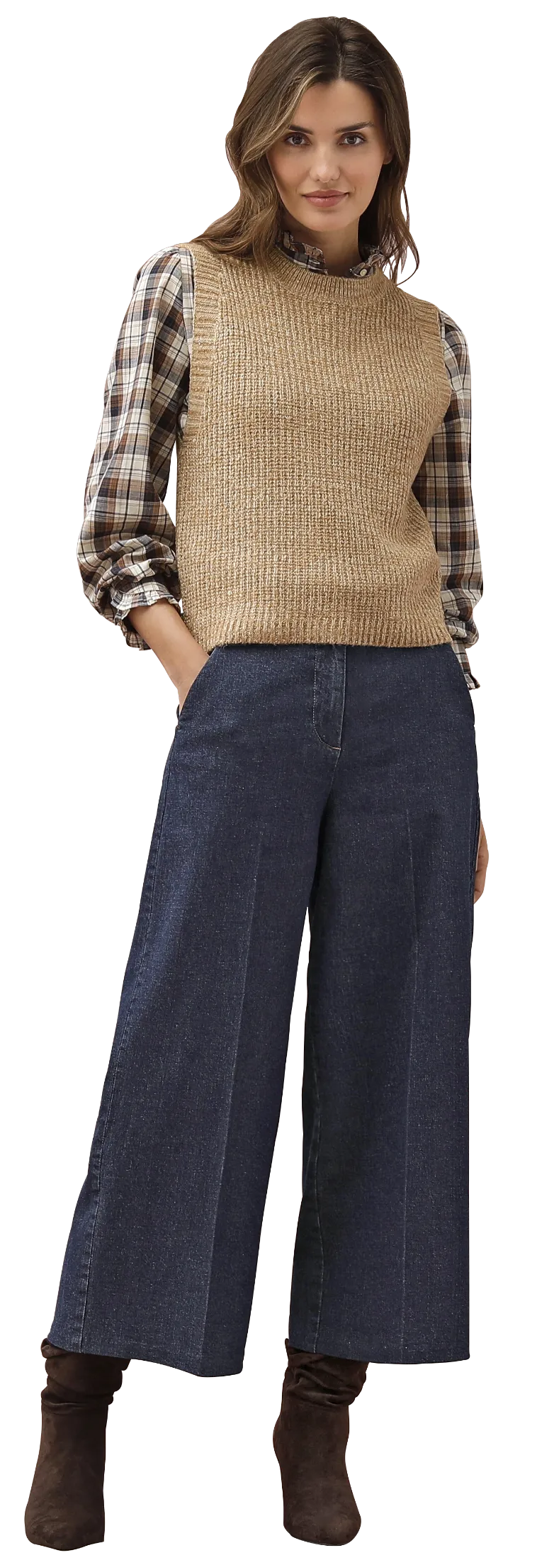 Pull col rond sans manches beige chiné - Blog Blancheporte