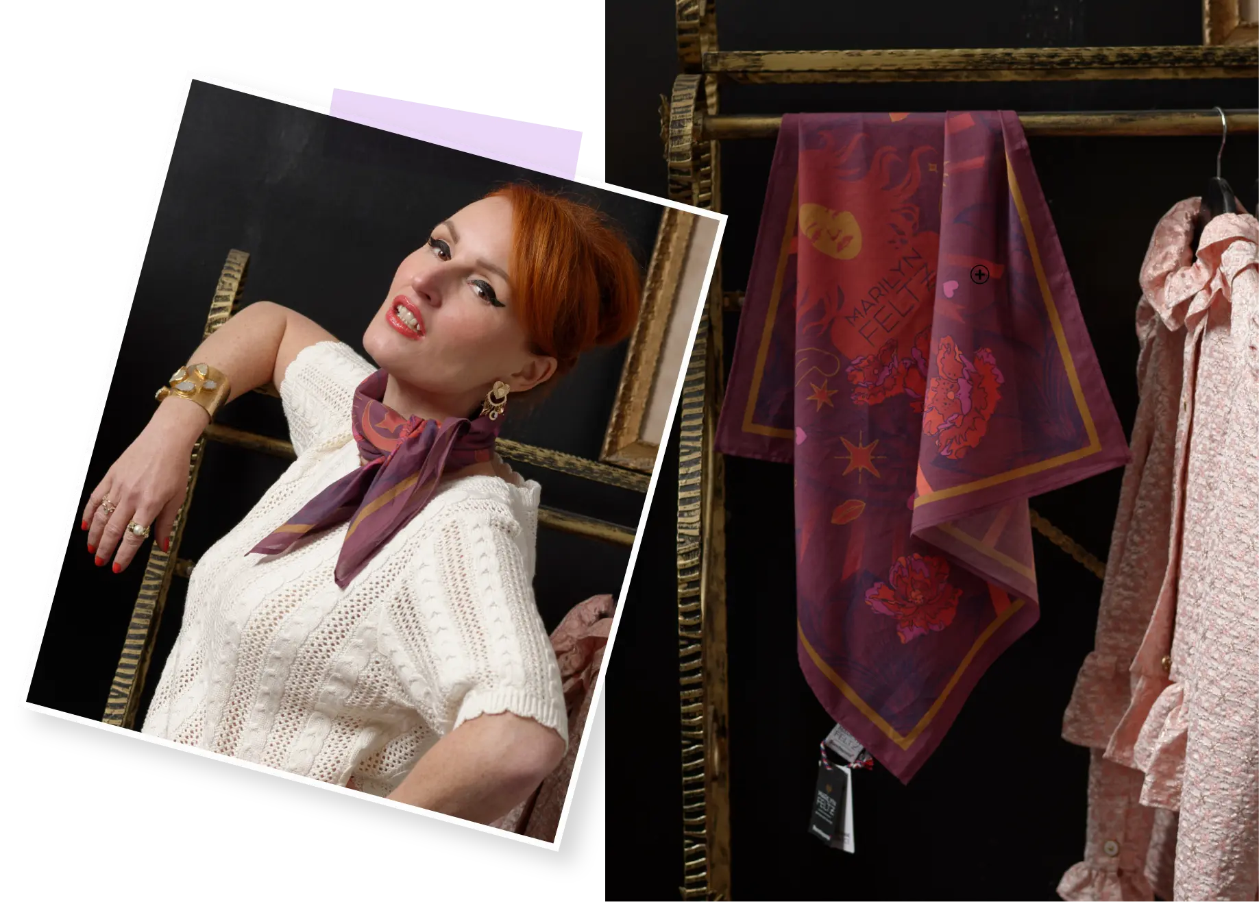 Foulard femme imprimé carré 70x70cm Magic Marilyn violet | Collection Blancheporte x Marilyn Feltz
